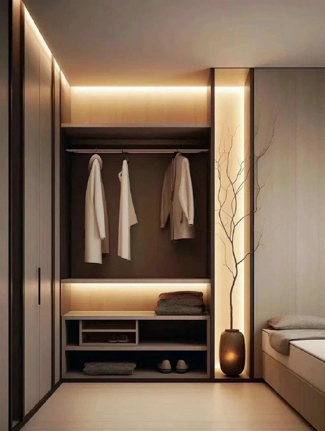 Minimalist walk-in wardrobe